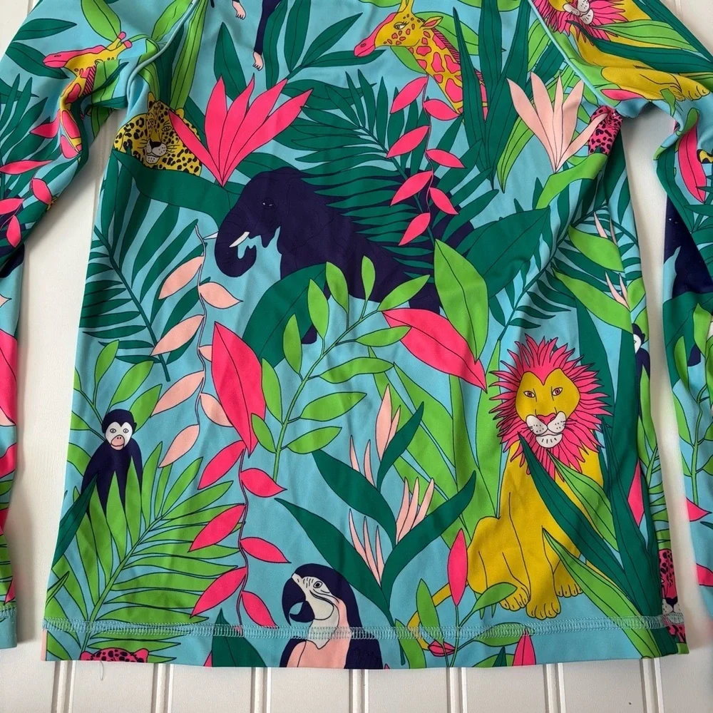 Mini Boden | Kid's Neon Animal Print Rashguard Size 9-10 Years Beach Vacation